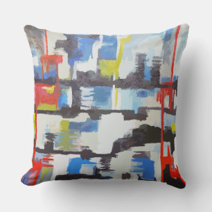 Modern Multi-Color Abstract Retro-like Square  Cushion