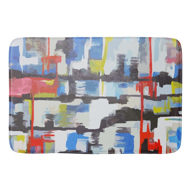 Modern Multi-Colour Abstract Retro Like Bath Mat (Front)