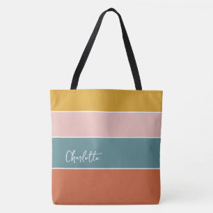 Modern Multi Colour Block Stripes Personalised     Tote Bag