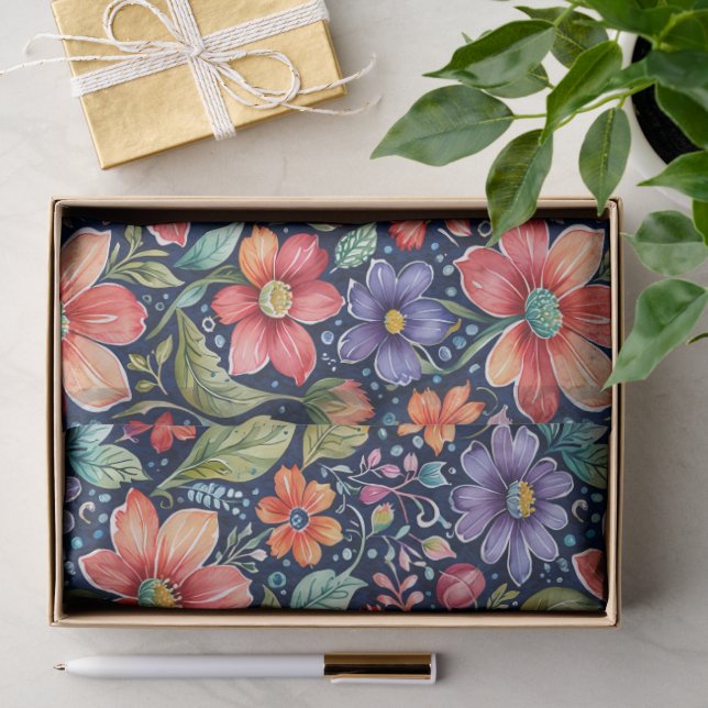 Modern Multi-colour Flowers Tissue Paper (Gift)