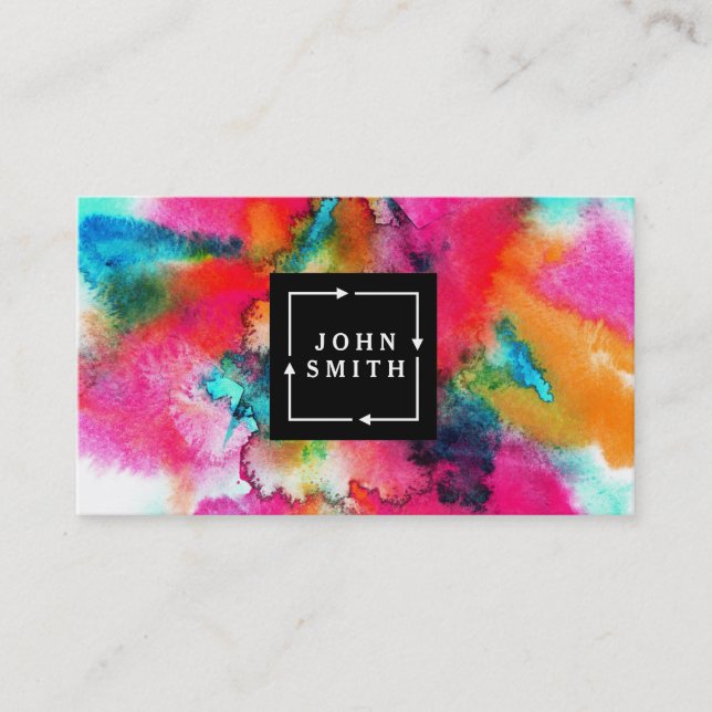 Modern Multi-colour Watercolors Cool Abstract Busi Business Card (Front)