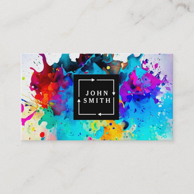 Modern Multi-colour Watercolors Cool Abstract Business Card (Front)