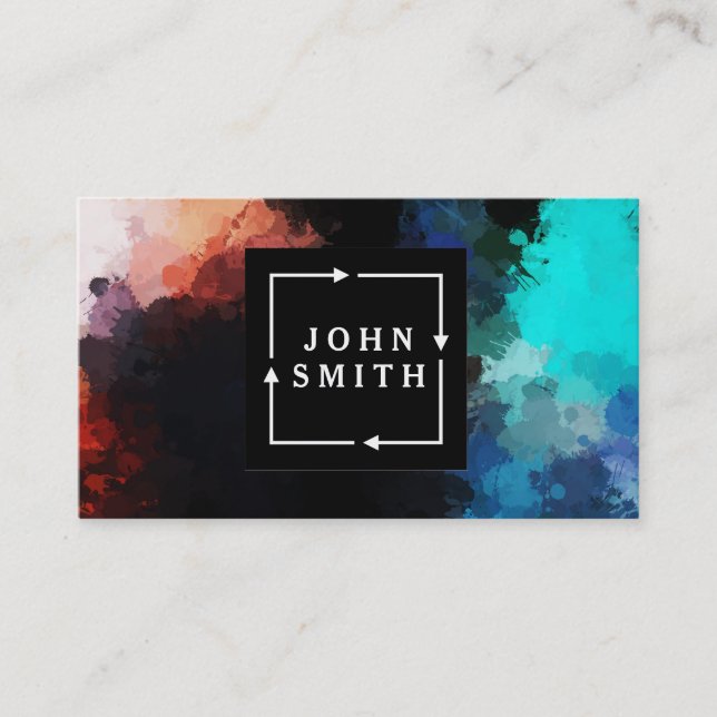 Modern Multi-colour Watercolors Cool Abstract Business Card (Front)