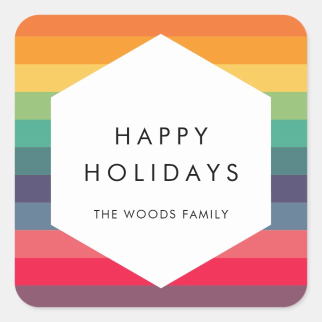 Modern multi coloured geometric Holidays Square Sticker (Front)