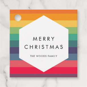 Modern Multi Coloured Geometric Merry Christmas Favour Tags