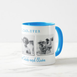 Modern multi photo best dad fathers day blue gift mug