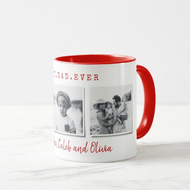 Modern multi photo best dad fathers day red gift mug (Front Right)