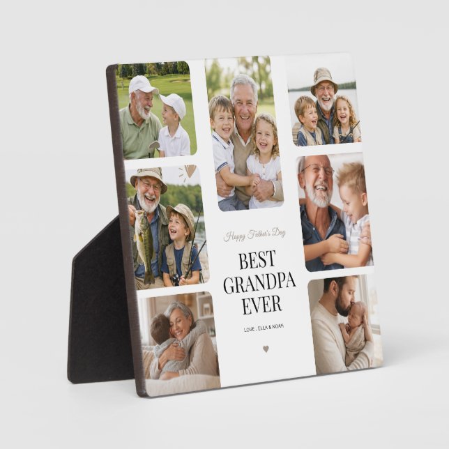 Modern Multi Photo Best Grandpa Ever Plaque (Front)