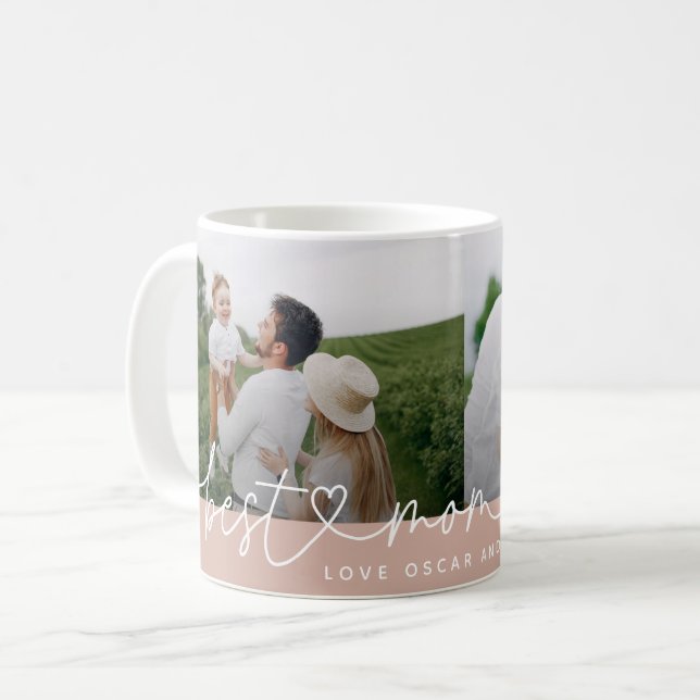Modern multi photo best mum ever cute heart gift coffee mug (Front Left)