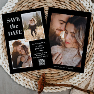 Modern Multi Photo Black and Grey   QR Code Save The Date