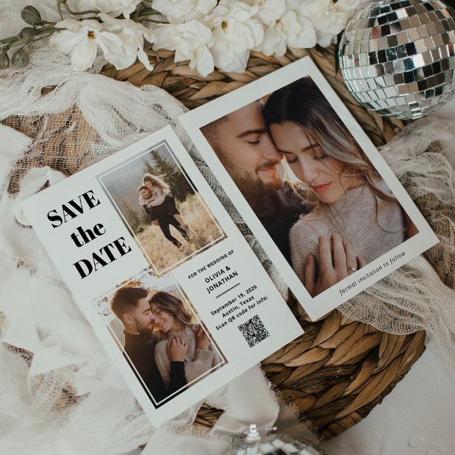Modern Multi Photo Black and White | QR Code Save The Date (Creator Uploaded)