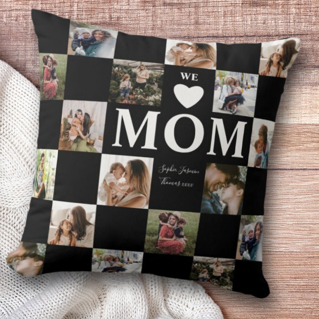 Modern Multi Photo Black & White Mum  Cushion (Creator Uploaded)
