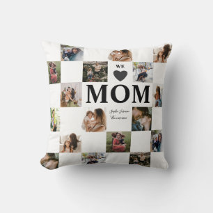Modern Multi Photo Black & White Mum  Throw Pillow