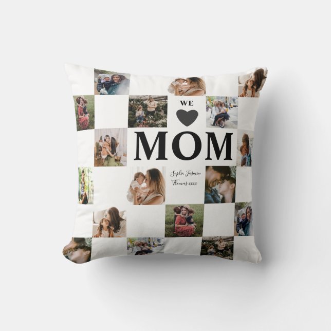 Modern Multi Photo Black & White Mum  Throw Pillow (Front)