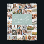 Modern multi photo blue script family elegant fleece blanket<br><div class="desc">Modern minimal multi photo script family. With space for 34 photographs. Ideal gift available for mums,  dads,  grand,  grandad of any family members,  Christmas,  anniversary,  birthday,  mothers day and fathers day. Stunning elegant script text.</div>