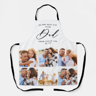 modern multi Photo collage black dad script Apron