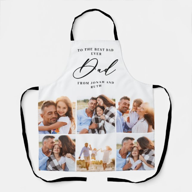 modern multi Photo collage black dad script Apron (Front)