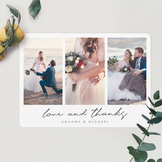 Modern Multi Photo Collage Love and Thanks Wedding Thank You Card (Creator Uploaded)