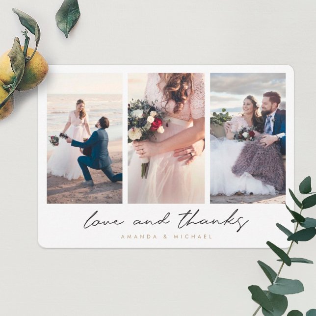 Modern Multi Photo Collage Love and Thanks Wedding Thank You Card (Creator Uploaded)