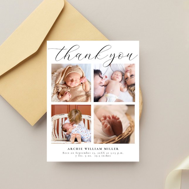 Modern Multi Photo Collage New Baby Thank You Postcard (Creator Uploaded)