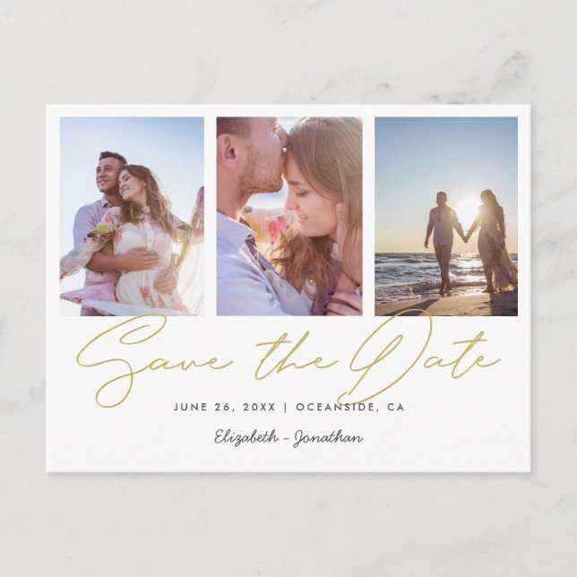 Modern Multi Photo Collage Wedding Save the Date Invitation Postcard (Front)
