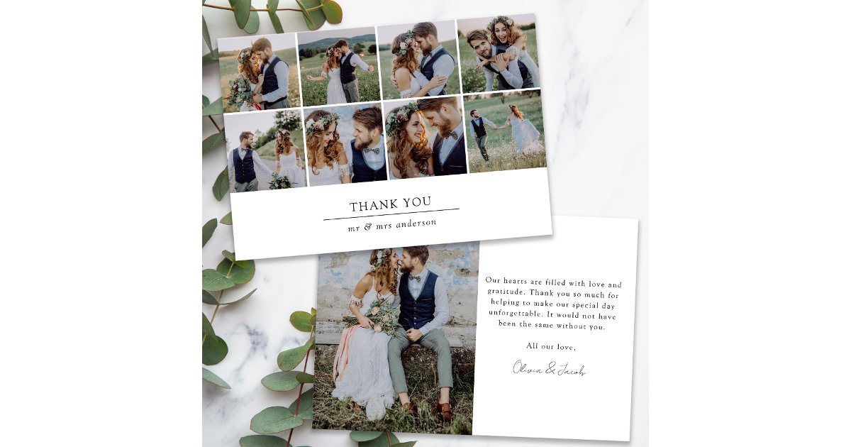 Modern Multi Photo Collage Wedding Thank You Card | Zazzle