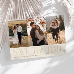 Modern Multi Photo Couple's Signature Cream Save The Date