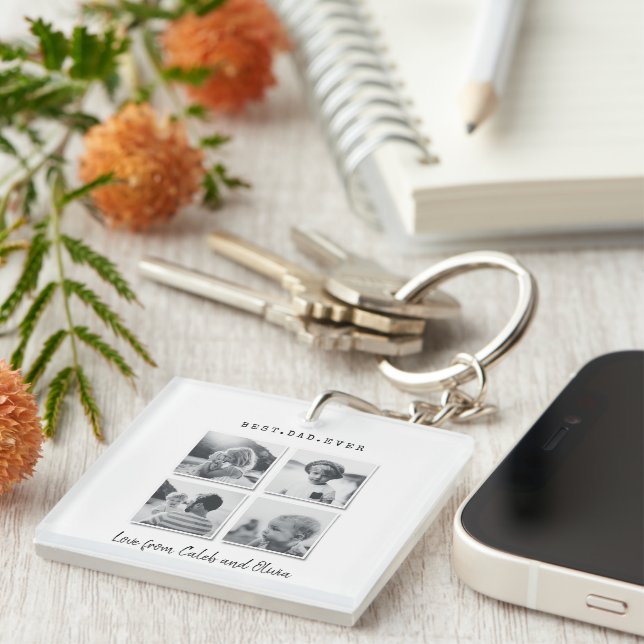 Modern multi photo dad gift elegant black white ca key ring (Front Right)