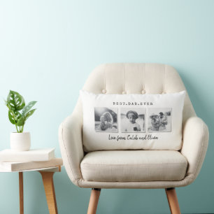 Modern multi photo dad gift elegant black white lumbar cushion