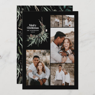 Modern multi photo elegant watercolor botanical holiday card
