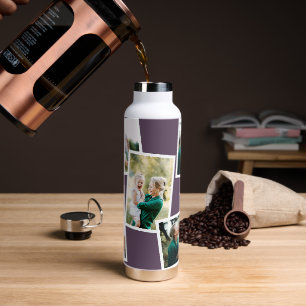Modern multi photo family purple simple family water bottle