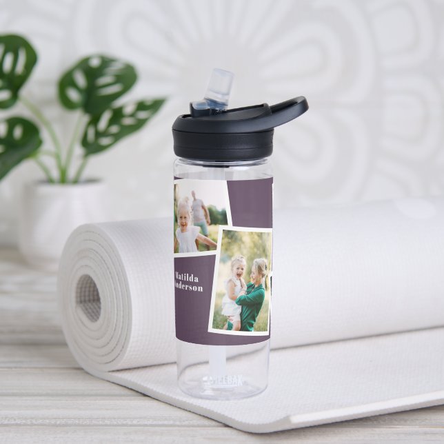 Modern multi photo family purple simple family water bottle (Yoga)