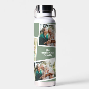 Modern multi photo family sage green simple family water bottle