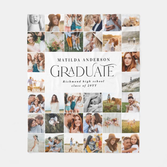 modern multi photo graduate stylish class of 2022  fleece blanket (Front)