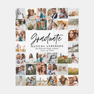 modern multi photo graduate stylish class of 2022 fleece blanket