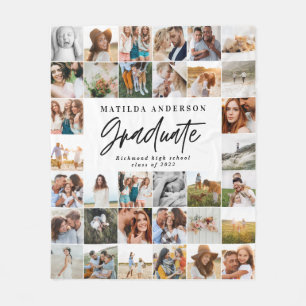 modern multi photo graduate stylish class of 2022 fleece blanket