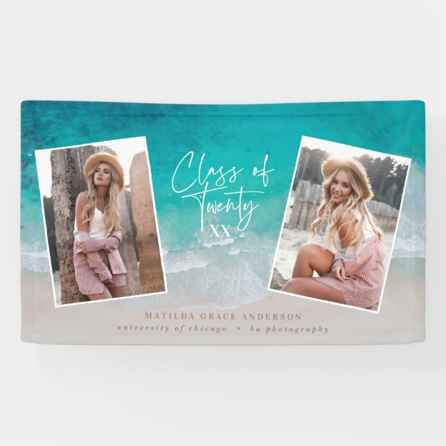 Modern multi photo graduation ocean beach modern banner (Horizontal)