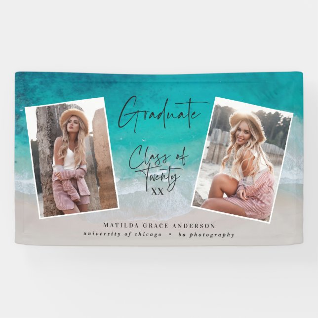 Modern multi photo graduation ocean beach modern banner (Horizontal)