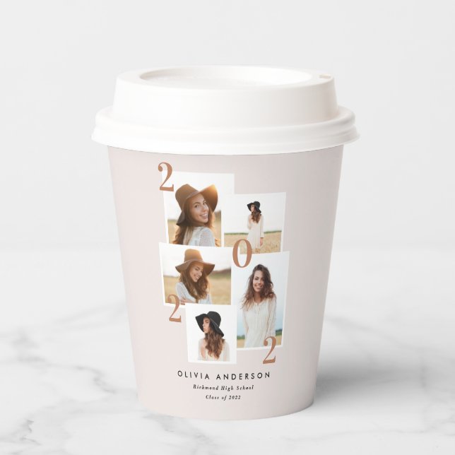 Modern multi photo graphic geometric terracotta  paper cups (Front)