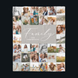 Modern multi photo grey script family elegant fleece blanket<br><div class="desc">Modern minimal multi photo script family. With space for 34 photographs. Ideal gift available for mums,  dads,  grand,  grandad of any family members,  Christmas,  anniversary,  birthday,  mothers day and fathers day. Stunning grey elegant script text.</div>