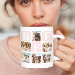 Modern Multi Photo Grid BFF Pink Coffee Mug