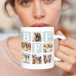 Modern Multi Photo Grid BFF Teal Coffee Mug