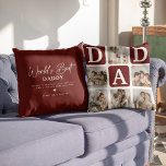 Modern Multi Photo Grid Cute DAD Gift Cushion<br><div class="desc">Create your very own DAD pillow with this modern multi-photo grid collage and text. Design features 6 Photographs with curved corner squares with the text DAD in burgundy blocks that can be changed to any colour. On the reverse the text 'World's Best Daddy' with a cute father quote that can...</div>