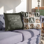 Modern Multi Photo Grid Cute DAD Gift Cushion<br><div class="desc">Create your very own DAD pillow with this modern multi-photo grid collage and text. Design features 6 Photographs with curved corner squares with the text DAD in khaki green blocks that can be changed to any colour. On the reverse the text 'World's Best Daddy' with a cute father quote that...</div>