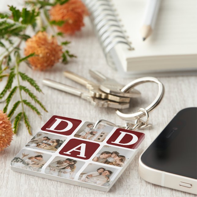 Modern Multi Photo Grid Cute DAD Gift Key Ring (Front Right)
