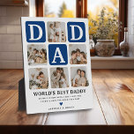 Modern Multi Photo Grid Cute DAD Gift  Plaque<br><div class="desc">Create your very own DAD plaque with this modern multi-photo grid collage and text. Design features 6 Photographs with curved corner squares with the text DAD in blue blocks that can be changed to any colour. The text 'World's Best Daddy' with a cute father quote that can be kept or...</div>