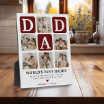 Modern Multi Photo Grid Cute DAD Gift  Plaque<br><div class="desc">Create your very own DAD plaque with this modern multi-photo grid collage and text. Design features 6 Photographs with curved corner squares with the text DAD in burgandy blocks that can be changed to any colour. The text 'World's Best Daddy' with a cute father quote that can be kept or...</div>