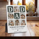 Modern Multi Photo Grid Cute DAD Gift  Plaque<br><div class="desc">Create your very own DAD plaque with this modern multi-photo grid collage and text. Design features 6 Photographs with curved corner squares with the text DAD in khaki green blocks that can be changed to any colour. The text 'World's Best Daddy' with a cute father quote that can be kept...</div>