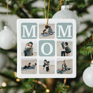 Modern Multi Photo Grid Cute MOM Gift  Ceramic Ornament