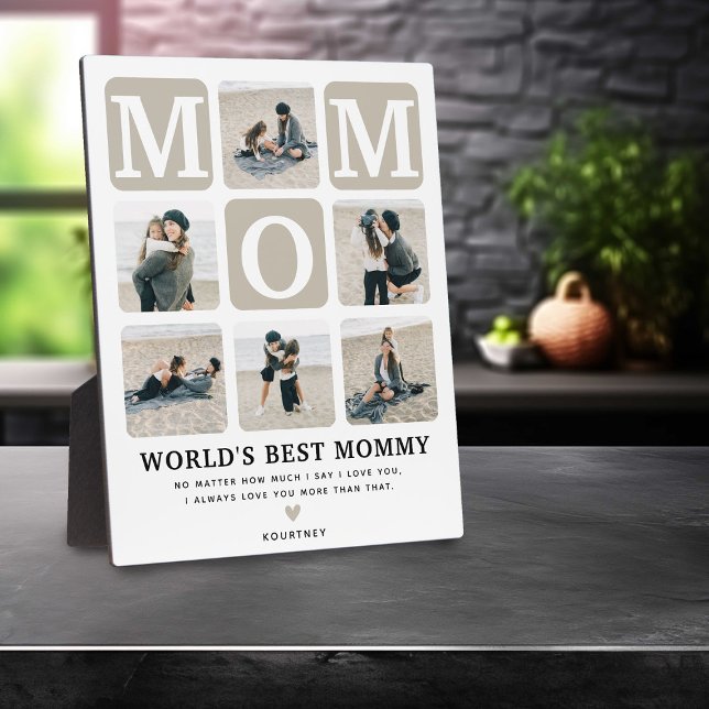 Modern Multi Photo Grid Cute MOM Gift Neutral Plaque (Creator Uploaded)
